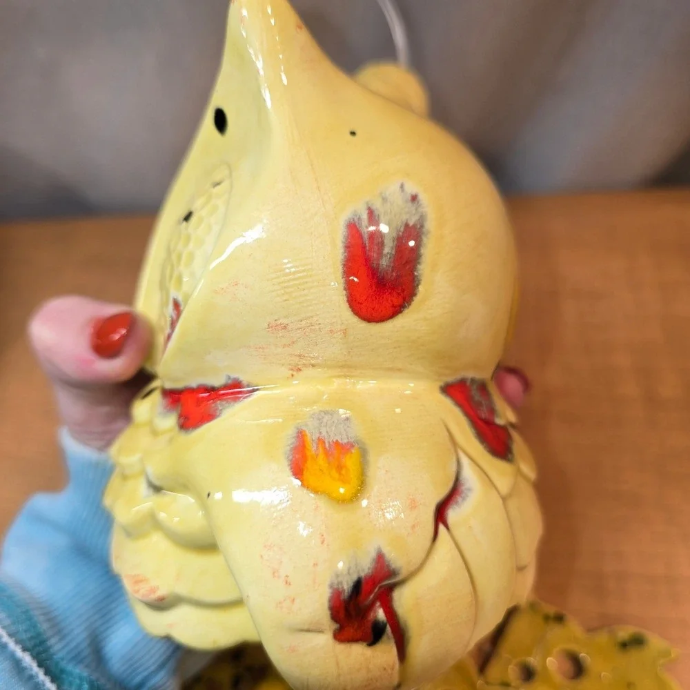Vintage Yellow Owl Windchime‎ Ceramic Hand Painted, Probably Handmade